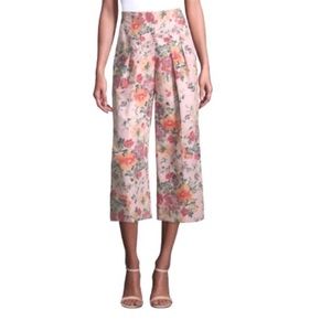 NEW Rebecca Taylor Marlena high-waisted linen weave wide leg cropped pants